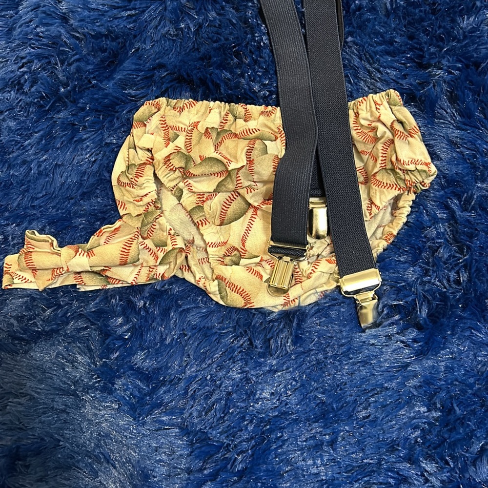 Baseball Patterned Diaper Cover with Suspenders